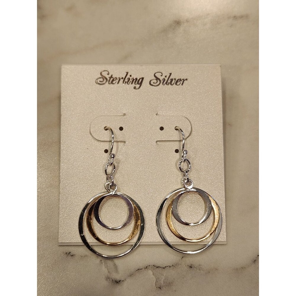 Sterling Silver & Gold-Tone Triple Circle Dangle Earrings